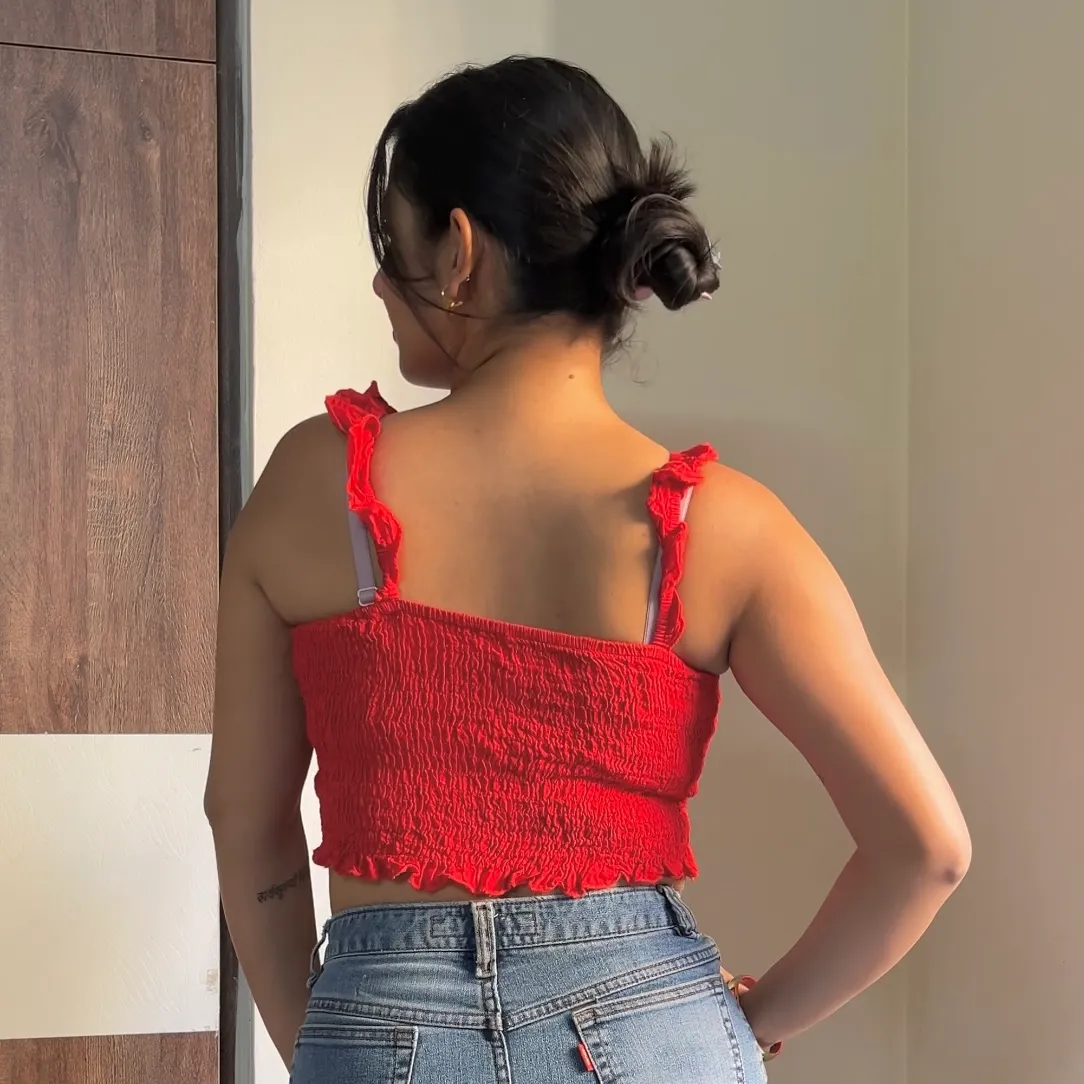 Red Elastic Crop Top - Image 3