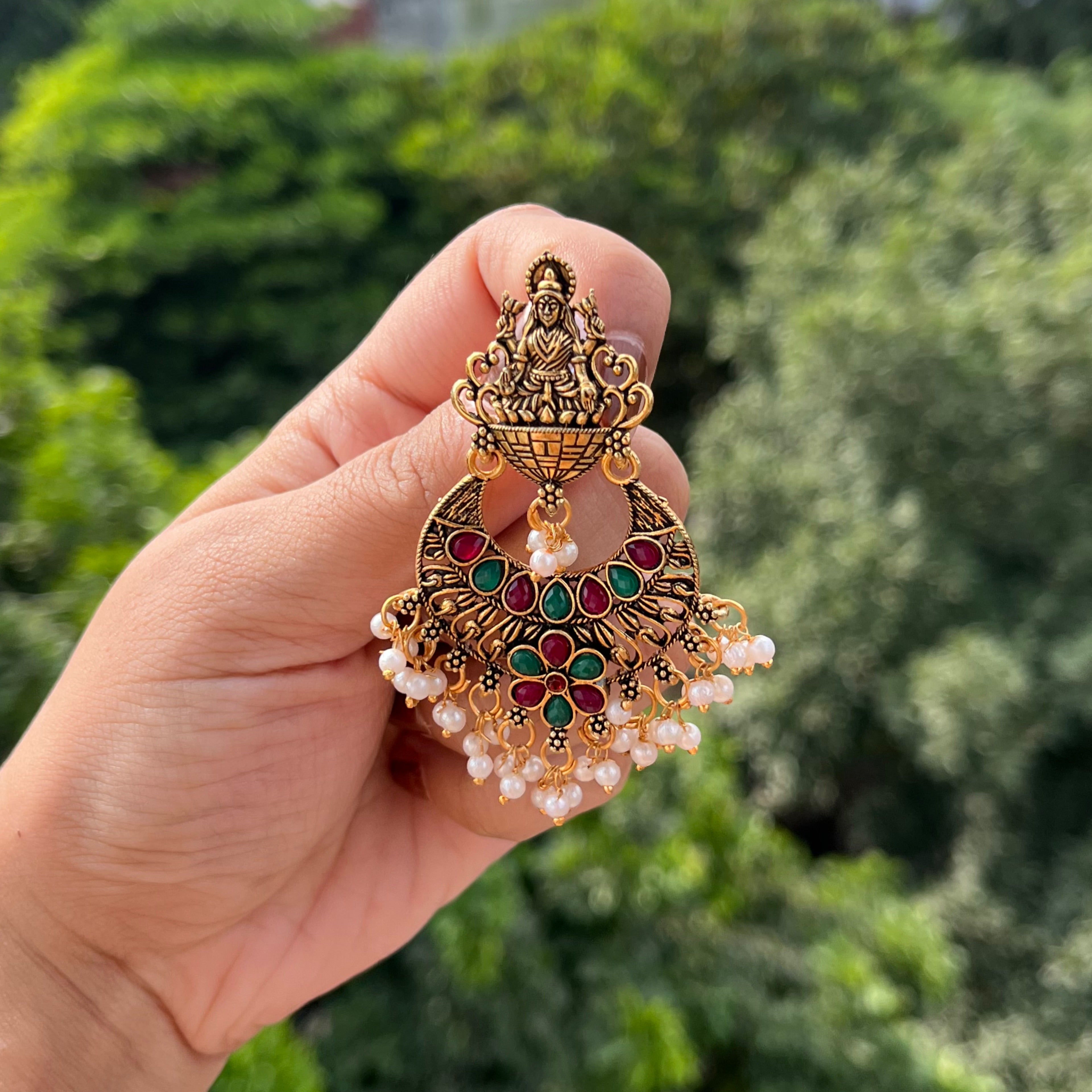 Sri Golden Ethnic Earrings - Image 2