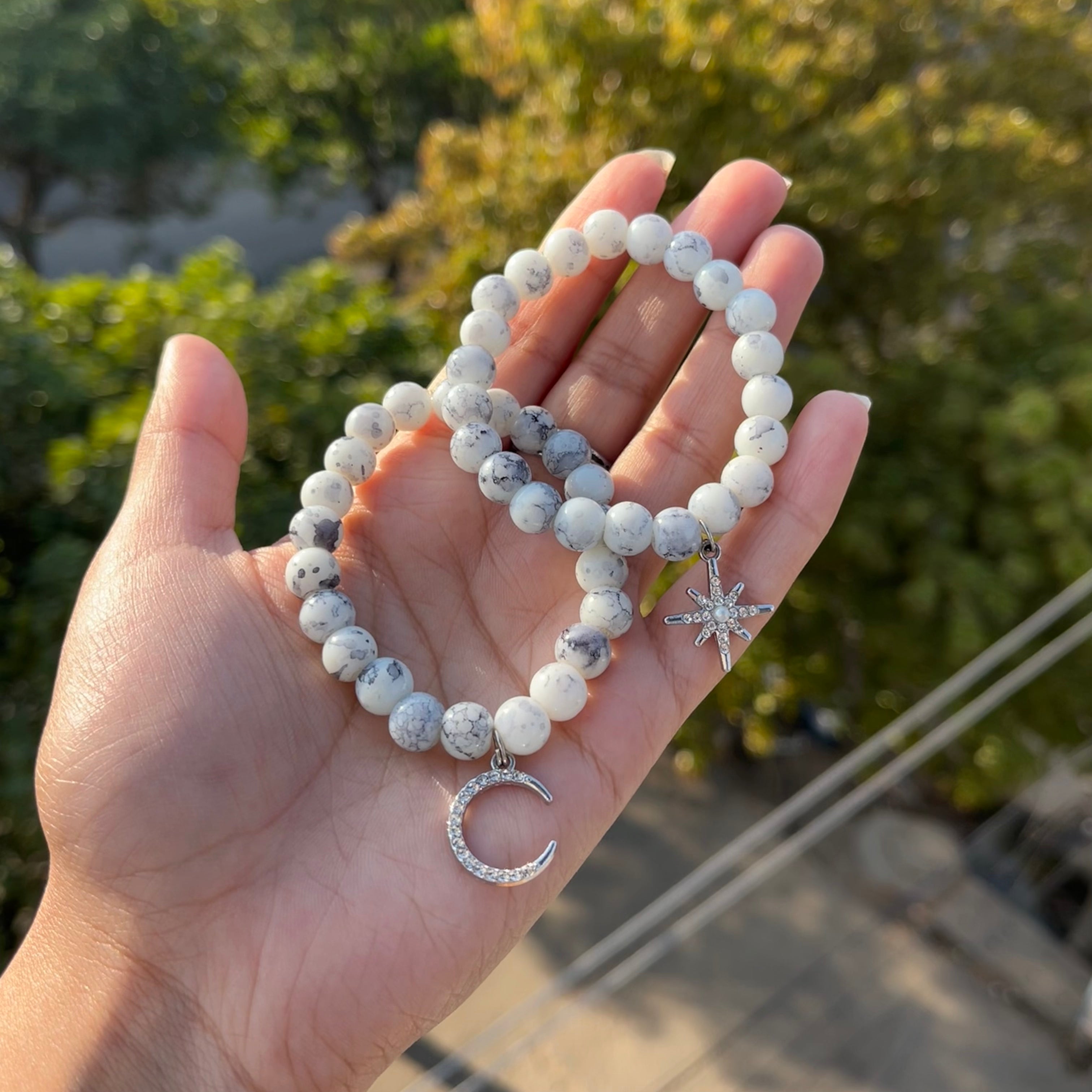 Moon and Star Marble Couple Bracelet