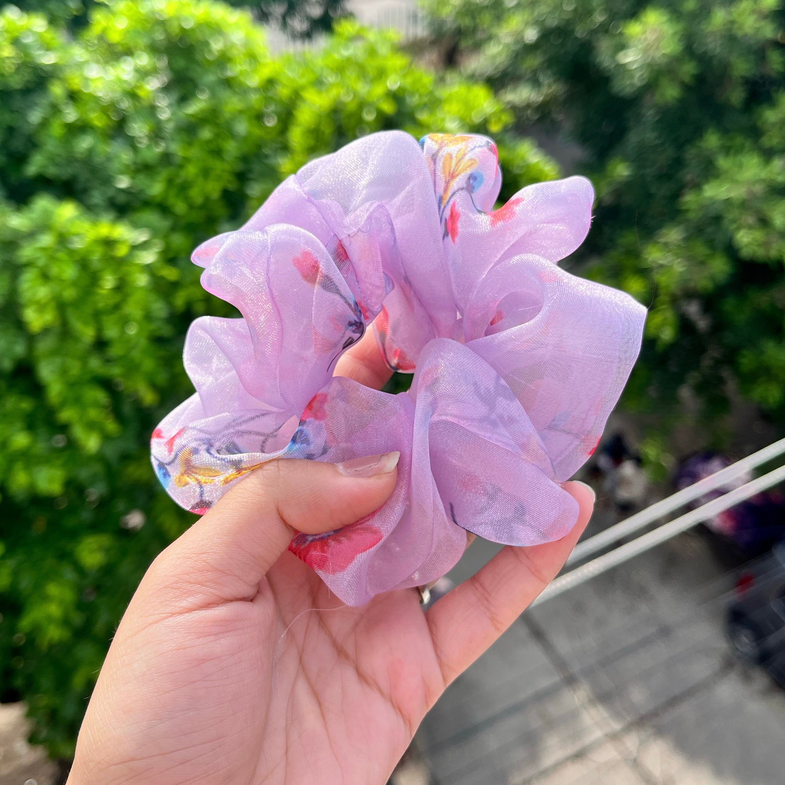 Lavender Printed Organza Scrunchie - Image 2