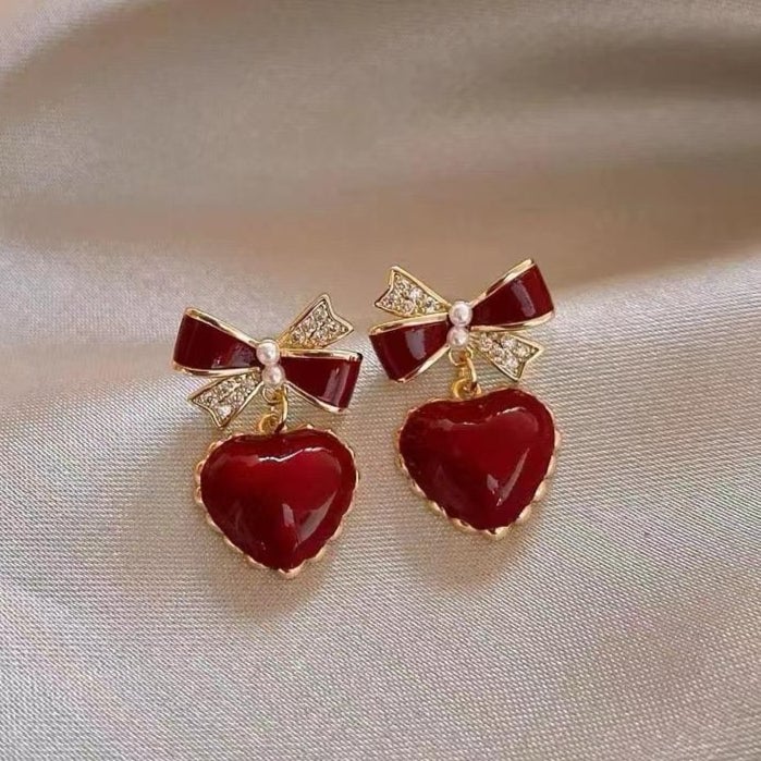 Red Heart & Bow Earrings - Image 2
