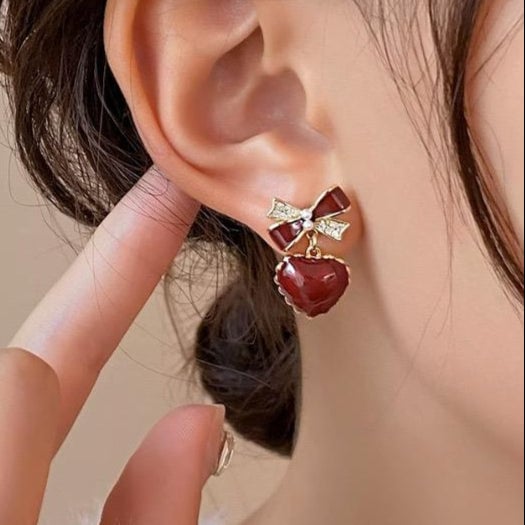 Red Heart & Bow Earrings