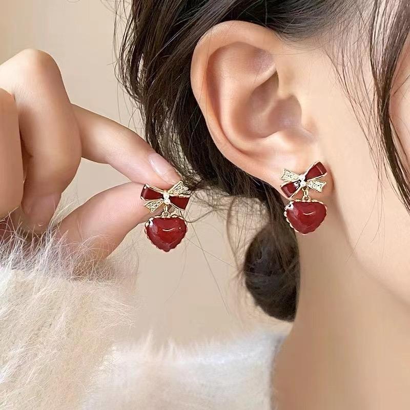 Red Heart & Bow Earrings - Image 3