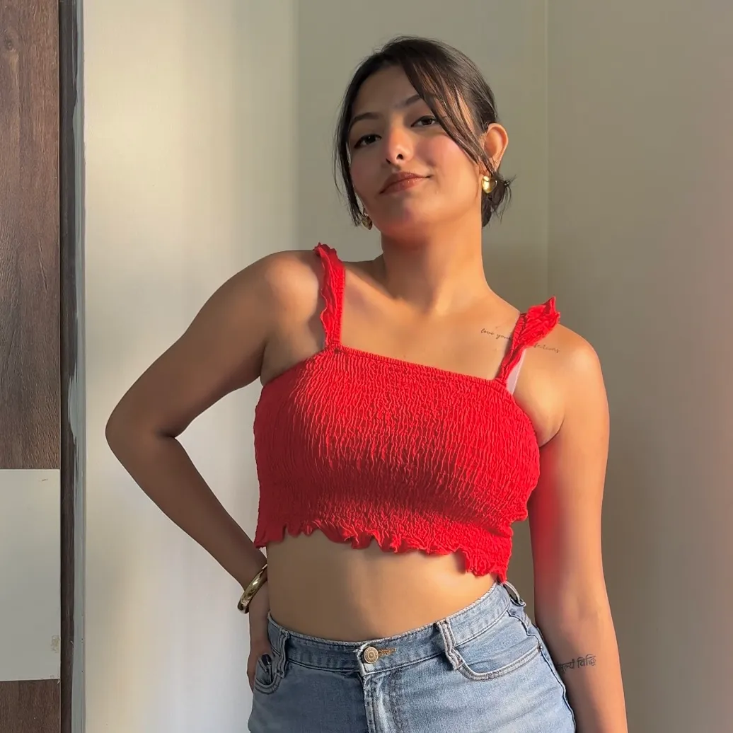 Red Elastic Crop Top - Image 2