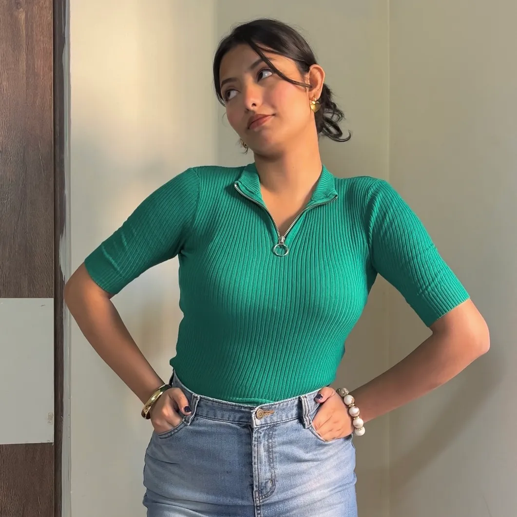 HnM Green Ribbed Top